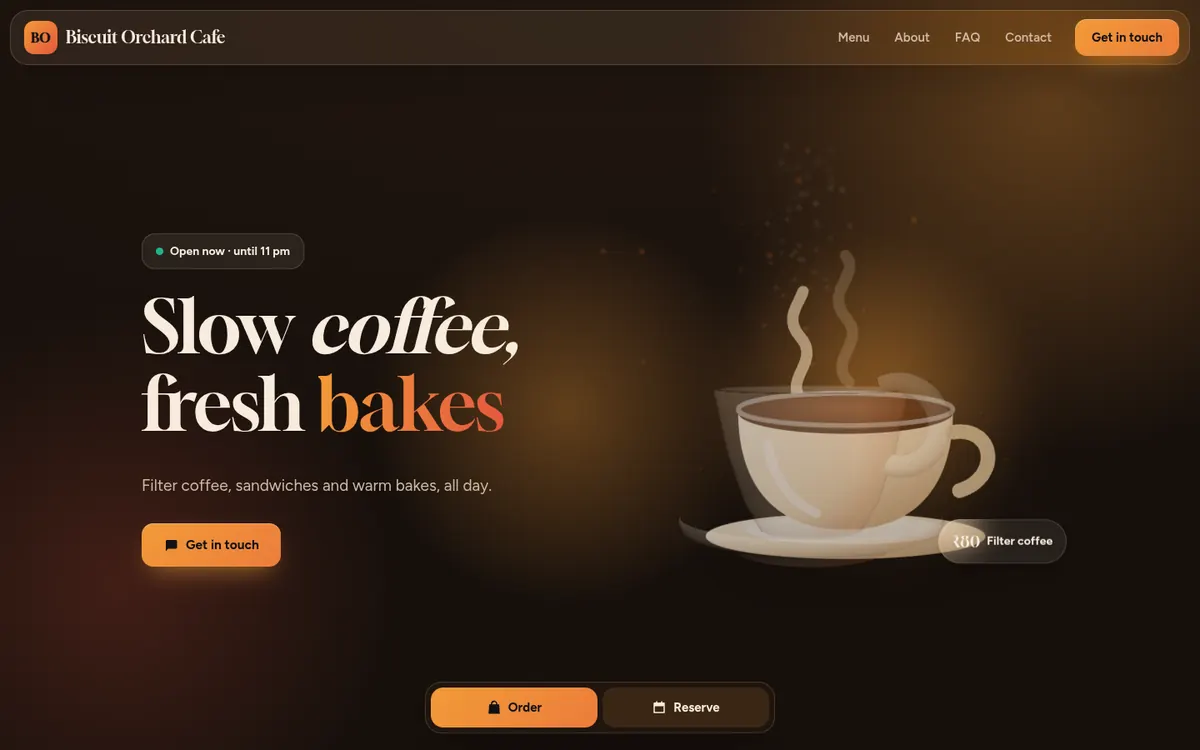 Sample design: Biscuit Orchard Cafe website on a laptop