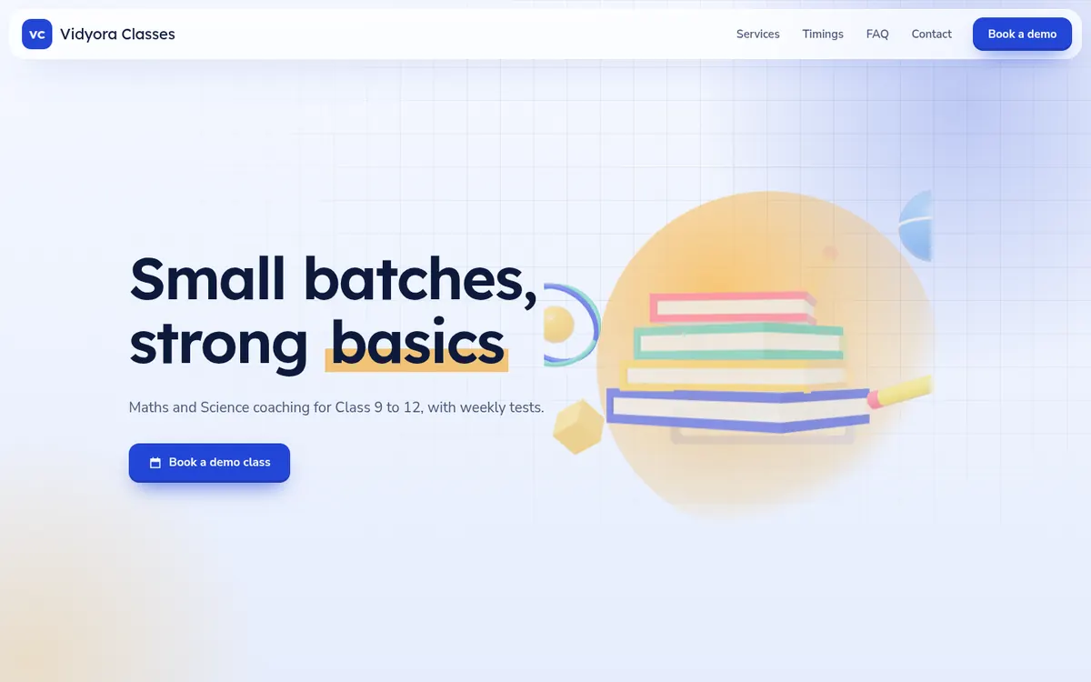 Sample design: Vidyora Classes website