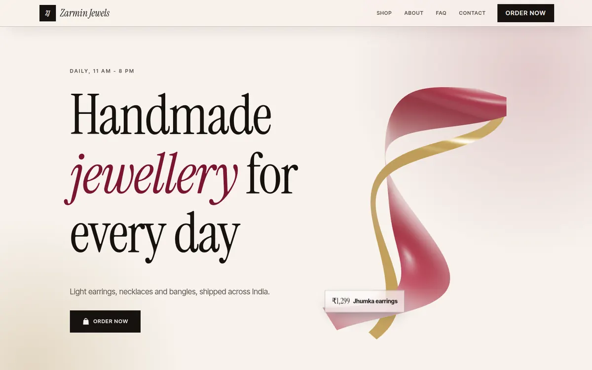 Sample design: Zarmin Jewels website on a laptop