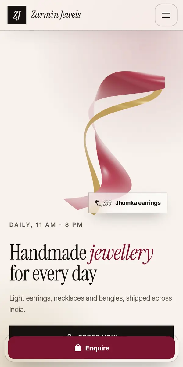 Sample design: Zarmin Jewels website on a phone