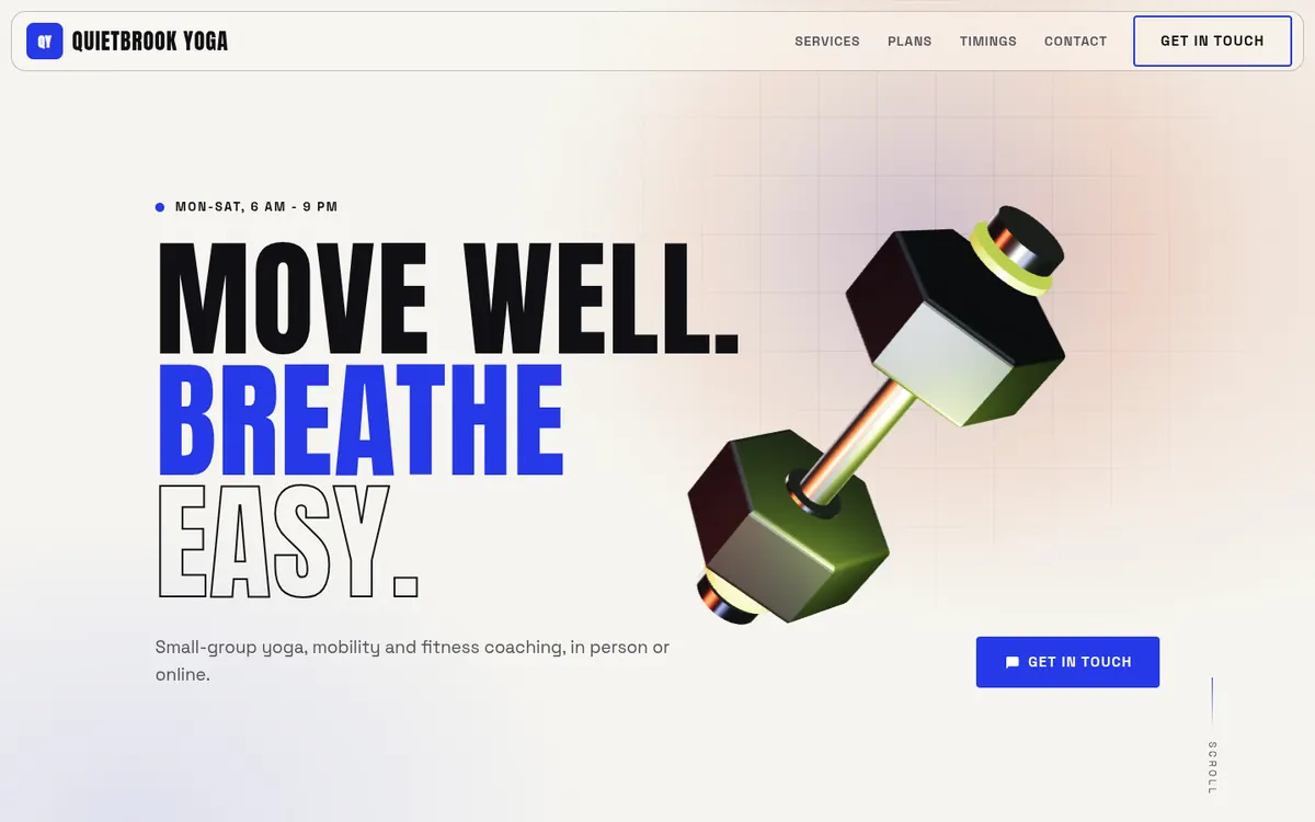 Sample design: Quietbrook Yoga website on a laptop