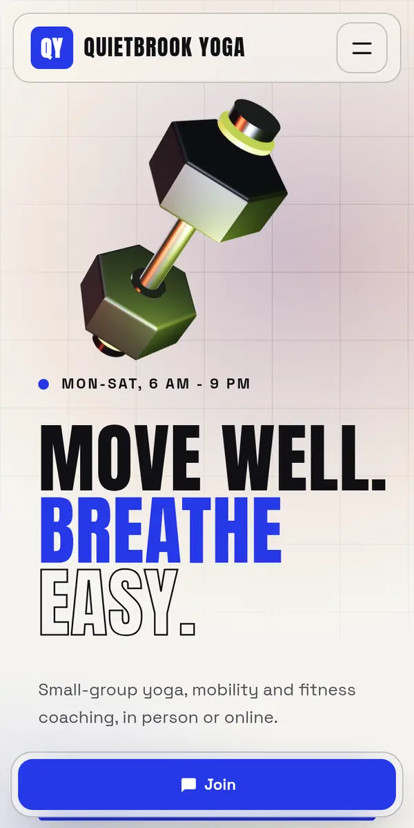 Sample design: Quietbrook Yoga website on a phone