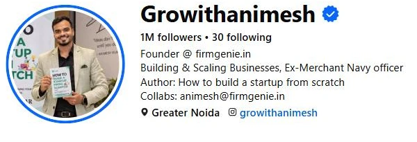 Facebook page Growithanimesh showing 1M followers (2 Oct 2026)