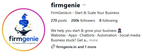 Instagram profile of @firmgenie showing 200K followers (2 Oct 2026)