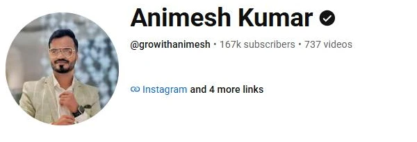 YouTube channel of @growithanimesh showing 167K subscribers (2 Oct 2026)